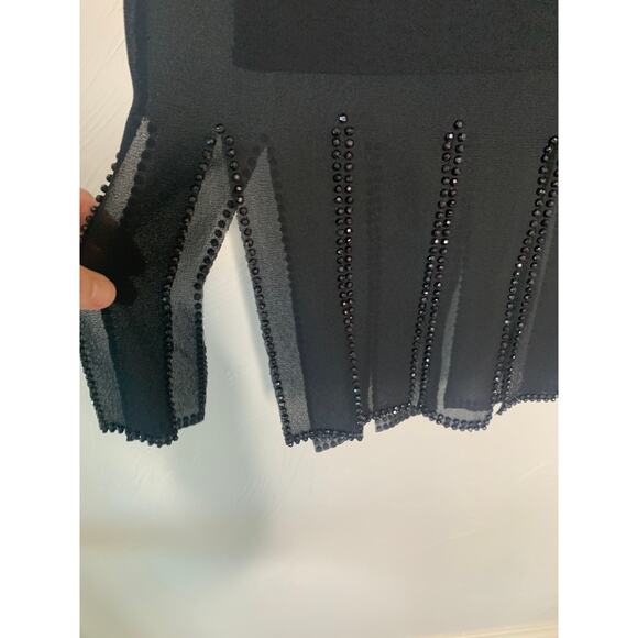 Vintage Black Skirt Rhinestoned Hem Split Hem Sz Large Chiffon Wedding NYE - Picture 2 of 5